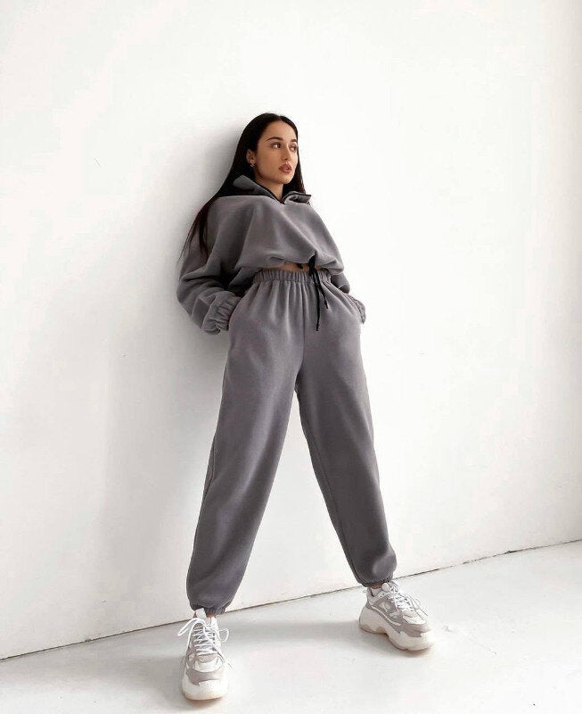 PP5972 Spring Autumn Plain Loose Zip Up Stand Collar Sweatsuit 2-Piece Set Abaya