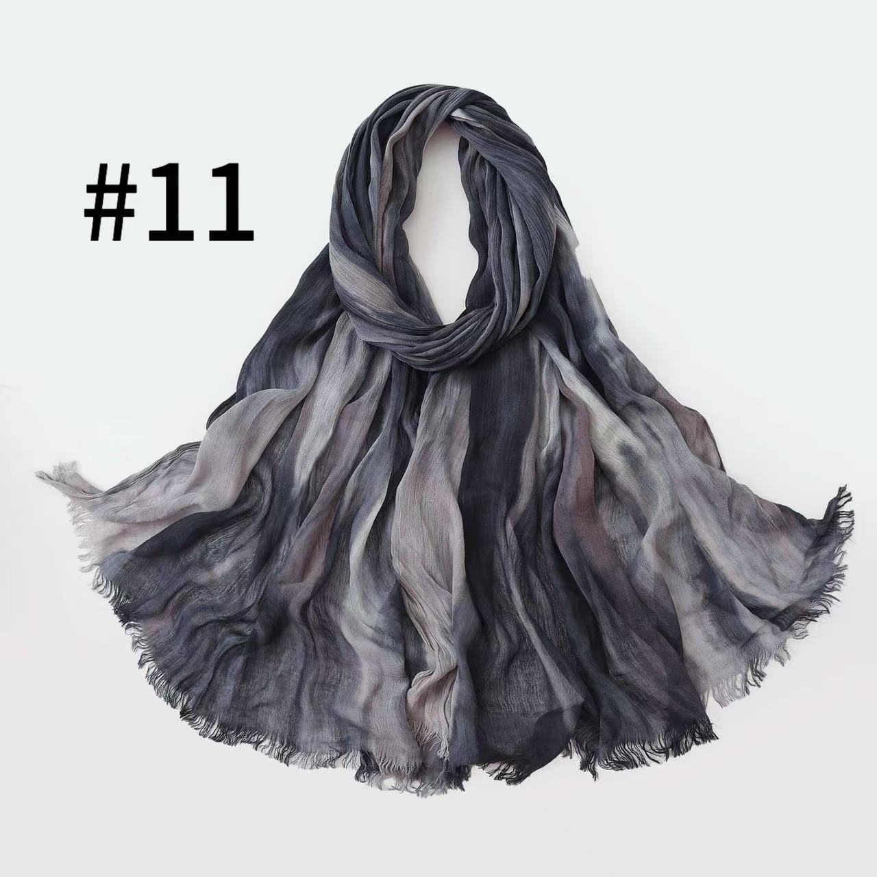 SS007  Gradient Rainbow Collection Short Tassel Crinkled Hijab