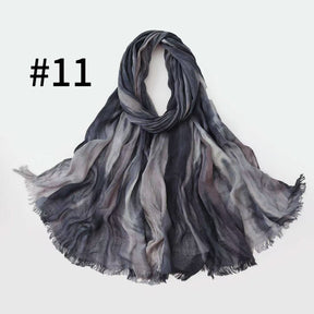 SS007  Gradient Rainbow Collection Short Tassel Crinkled Hijab