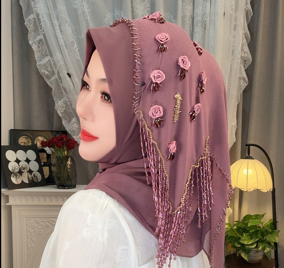 MY320  Plain Rose Rhinestone Polyester Turban Hijab - MOQ:20 PCS