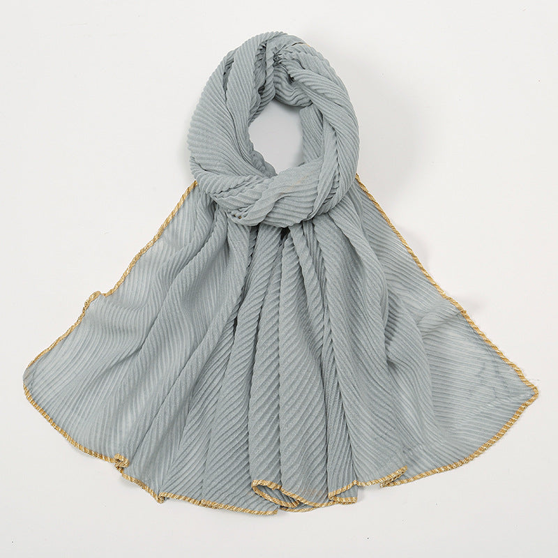 VS787  Cross-border sales of pure color crumpled simple scarf spring and summer new Malay Indonesia ladies crumpled edge long scarf in stock