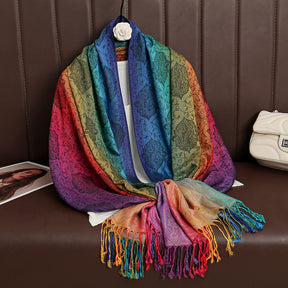 T318-01  Paisley Embroidered Ombre Tassel Polyester Cotton Scarf