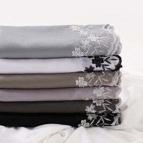 YZ339  Plain Embroidered Ends Shimmer Chiffon Hijab