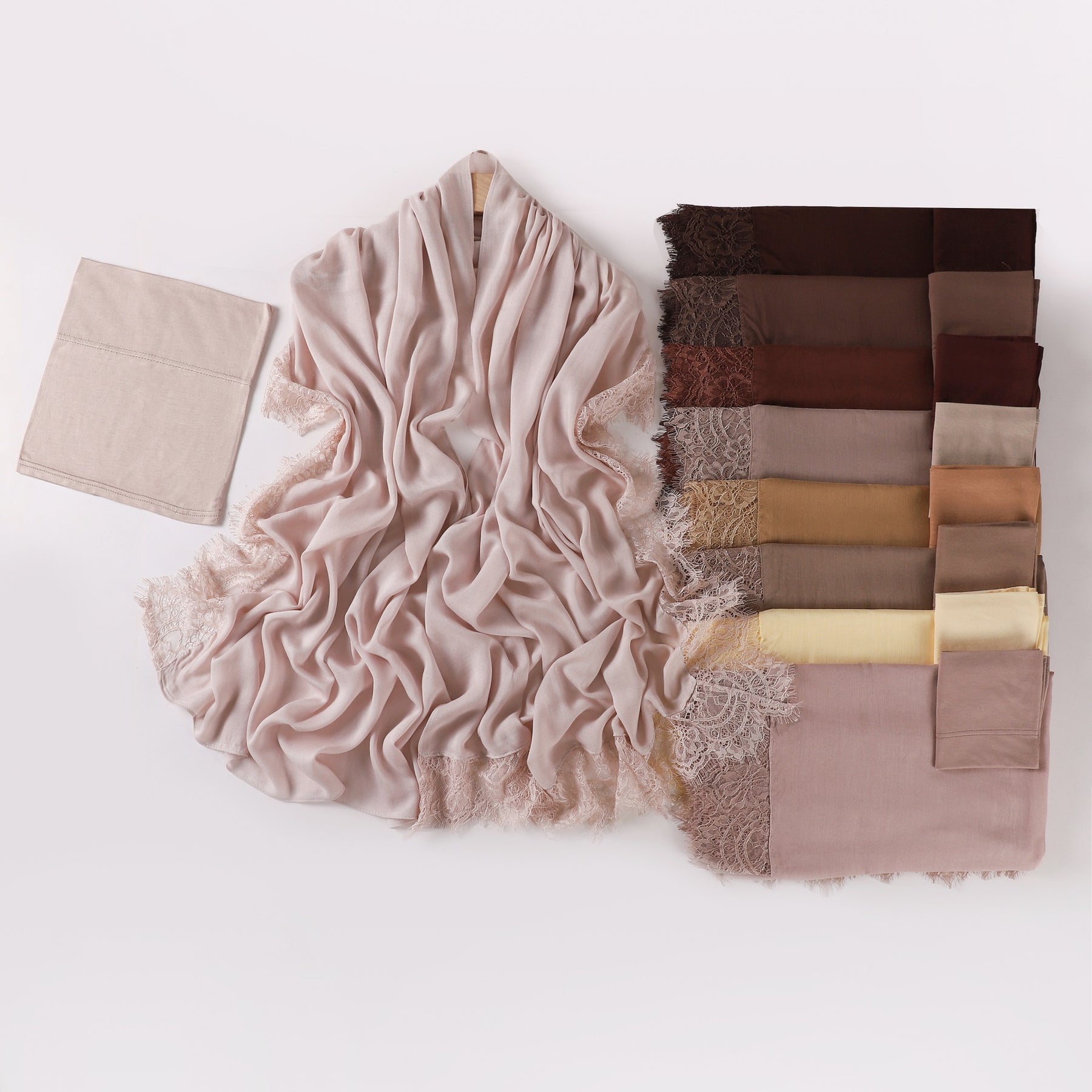 YZ347  Plain Modal Lace Hijab + Mercerized Cotton Tube Cap Set