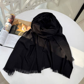 JM001  Plain Starry Hotfix Rhinestone Polyester Tassel Scarf