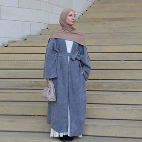 LR1125  Thick Winter Abaya Cardigan with Belt