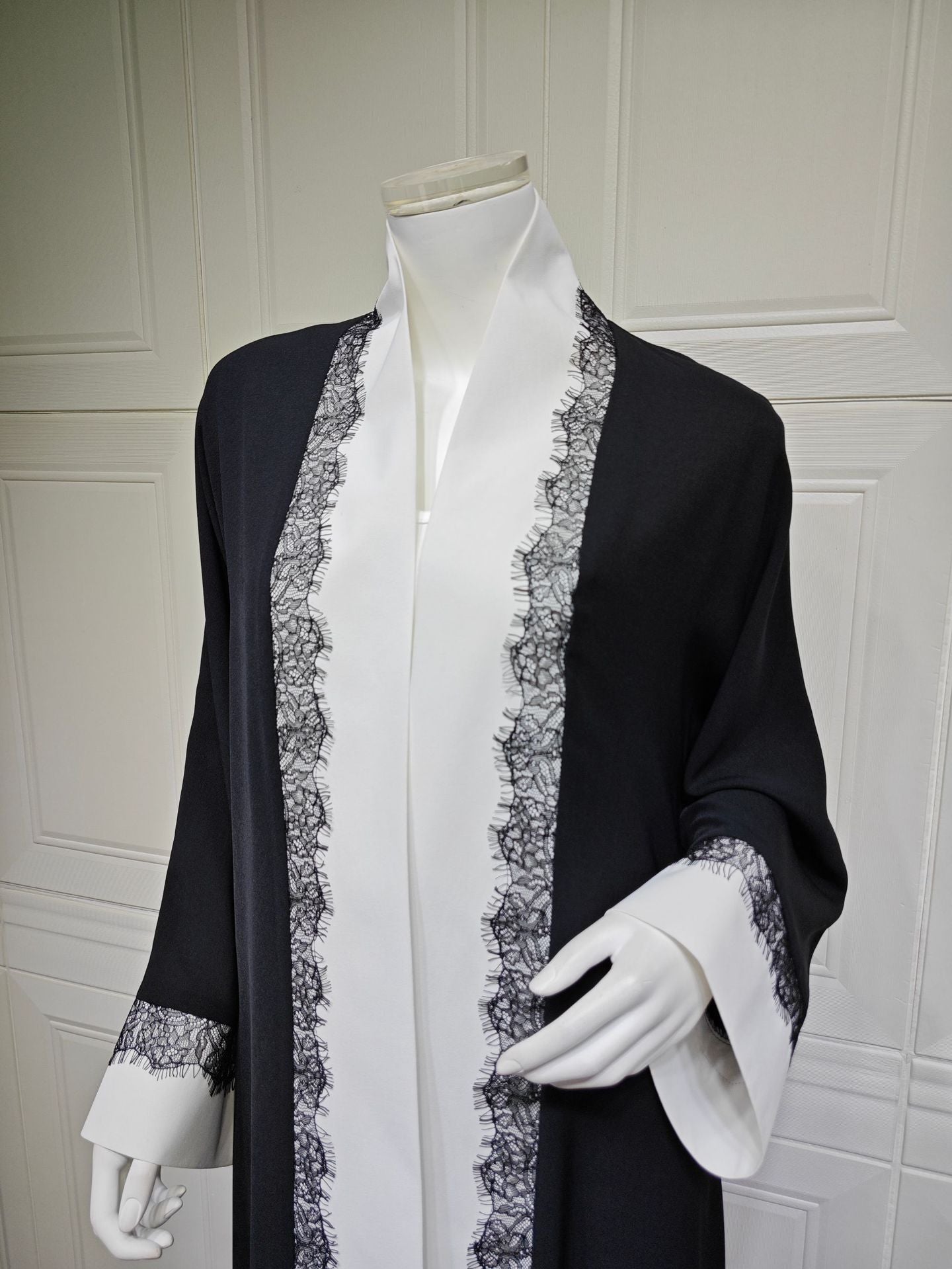 MQ266  Black Polyester Lace Patchwork Abaya
