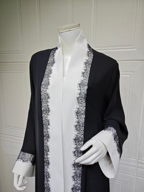MQ266  Black Polyester Lace Patchwork Abaya