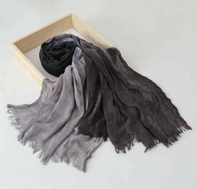 SS009  Modal Tie-Dye Oil Painting Style Two-End Fringed Crinkled Hijab