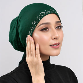 RS038 Mercerized cotton rhinestone strap hijab cap