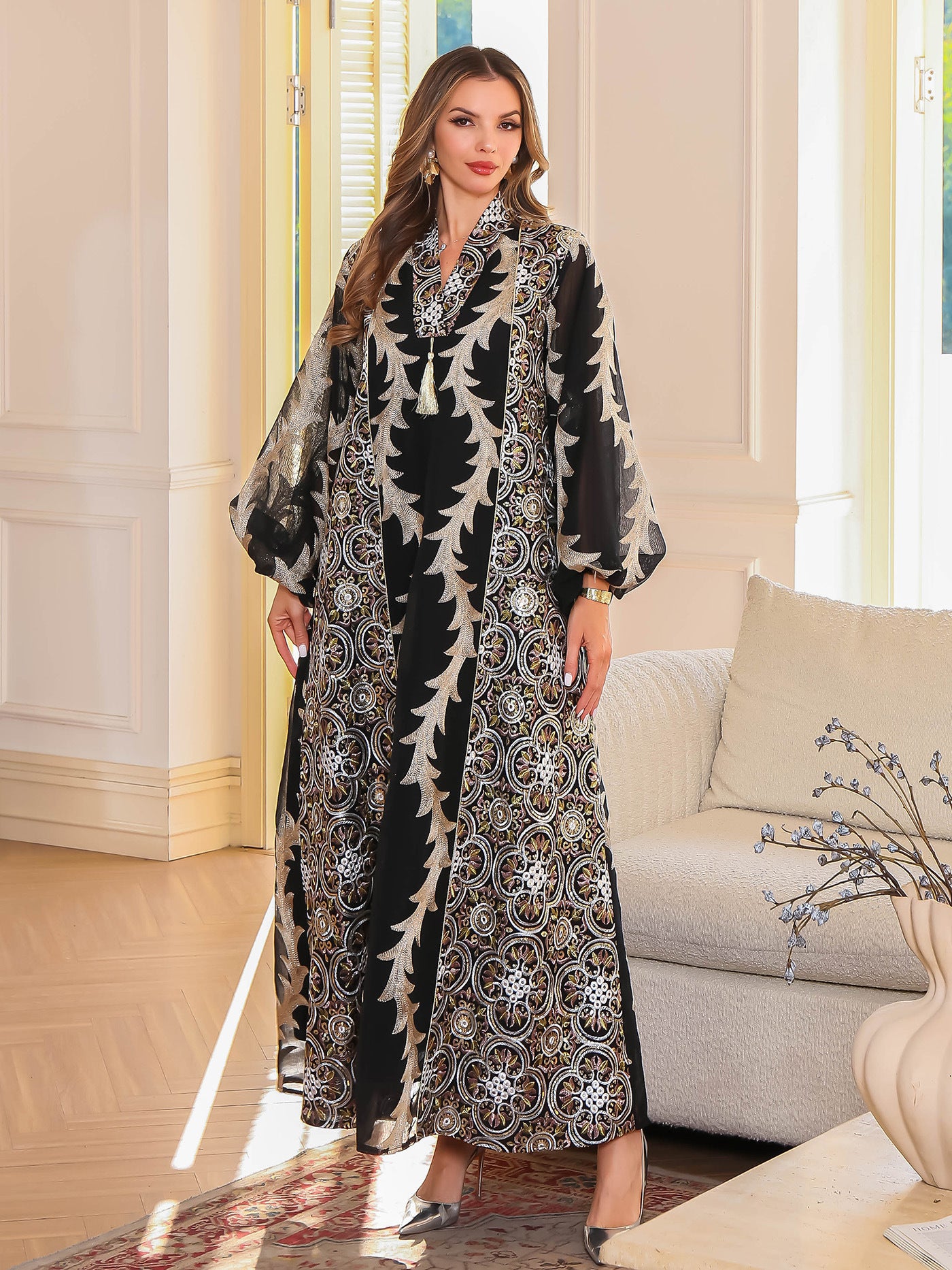SMT140  Luxurious mesh embroidered dress