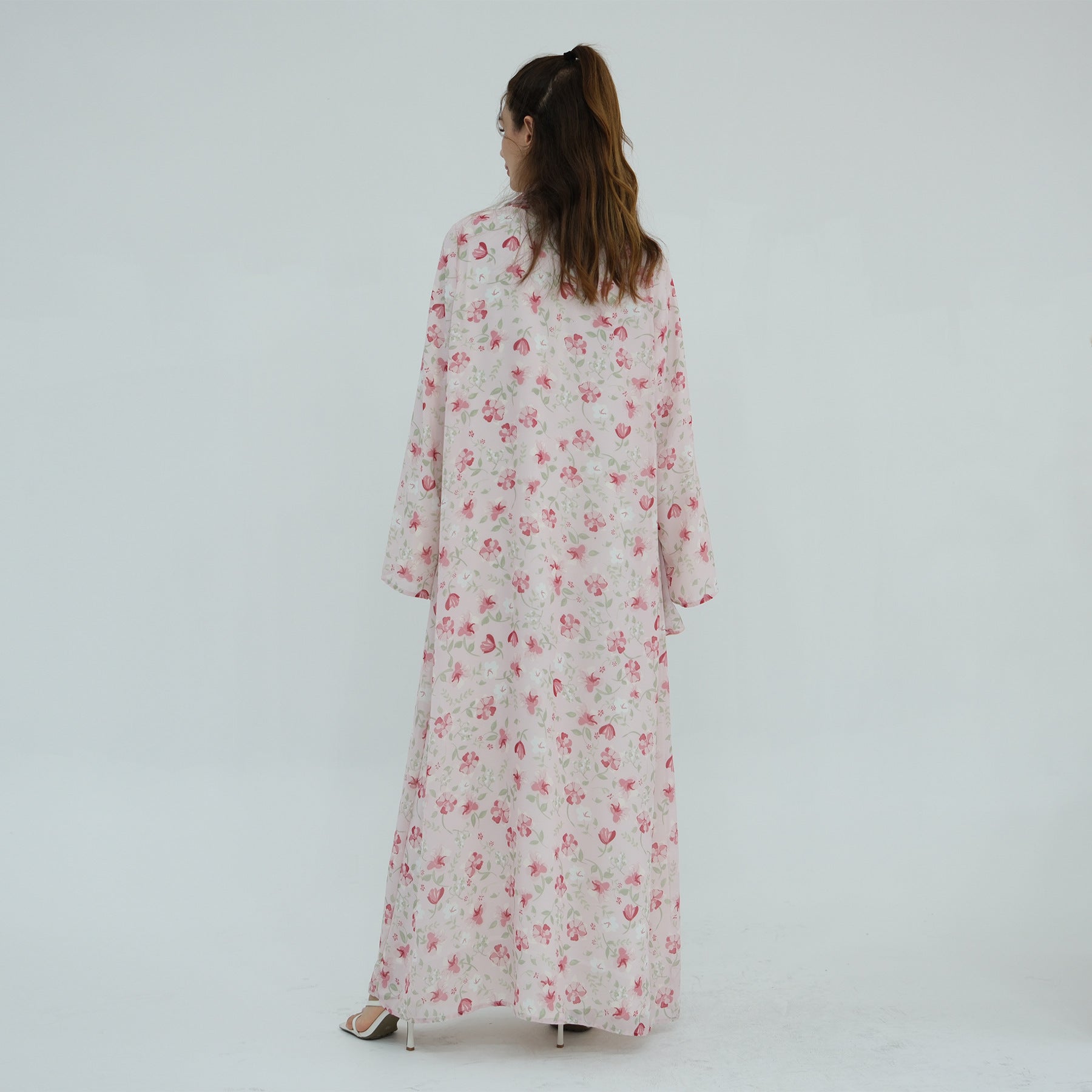 LR1067  Printed Chiffon Lined Open Abaya + Hijab Set