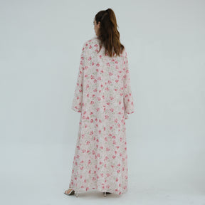 LR1067  Printed Chiffon Lined Open Abaya + Hijab Set