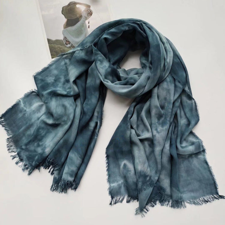 17A64  50 rayon cotton handmade tie-dyed scarf splash-ink ethnic wind tie-dyed shawl seaside beach silk scarf