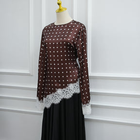 LR1357&LR1185  Lace Panel Polka Dot Polyester Top + Skirt Set