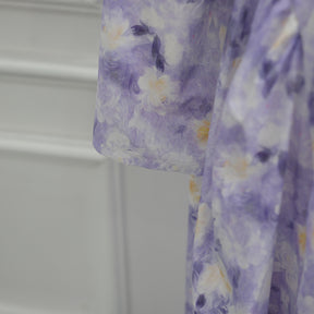 LR1373  Elegant Floral Center Print Double-Layer Polyester Tie Waist Dress