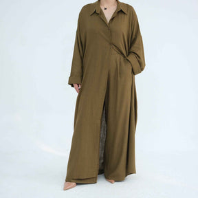LR924  Plain Linen-Cotton Abaya Set