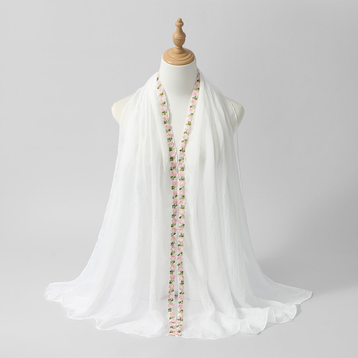 SW141  Plain Chiffon Rose Embroidered Hijab