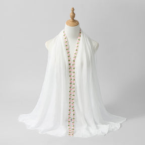 SW141  Plain Chiffon Rose Embroidered Hijab