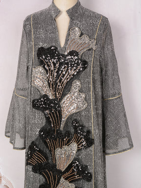 MT557  Stand Collar Sequin Beaded Embroidered Luxury Dress