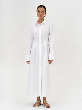 LYQ0431  Women's Waist-Cinching Linen Shirt Dress with Side Slit