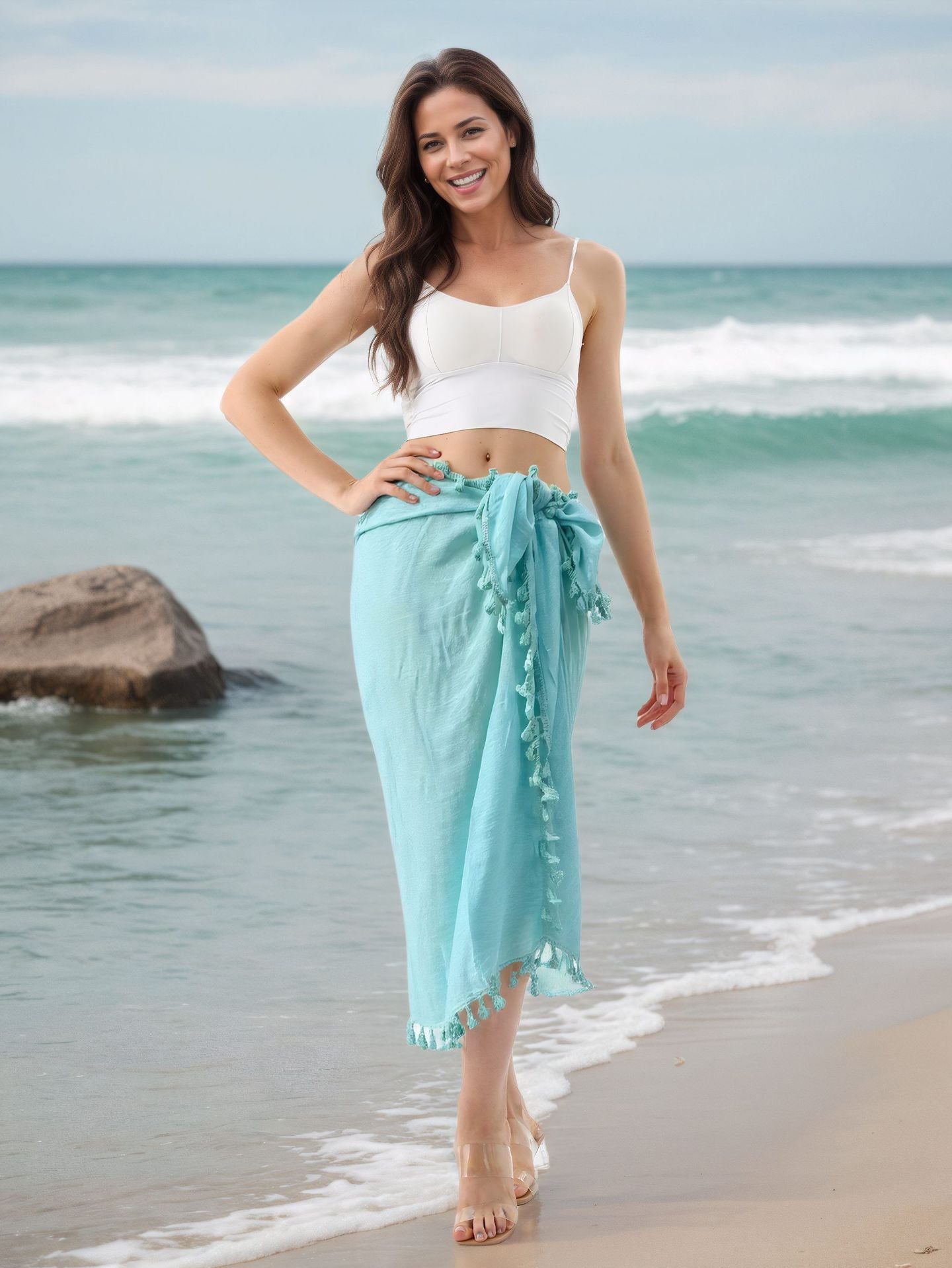 SL31  Half-length tassel shawl sun protection wrap skirt