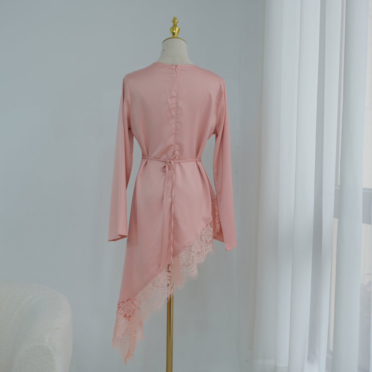 LR1180&LR1185  Back-Tie Waist-Cinched Viscose Long Sleeve Top + Skirt Set-Skirt Set - Mix & Match Set