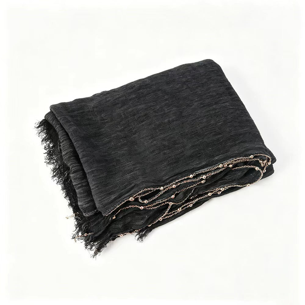 YC011  Plain Crinkle Rayon Handcrafted Chain Hijab- MOQ:10pcs