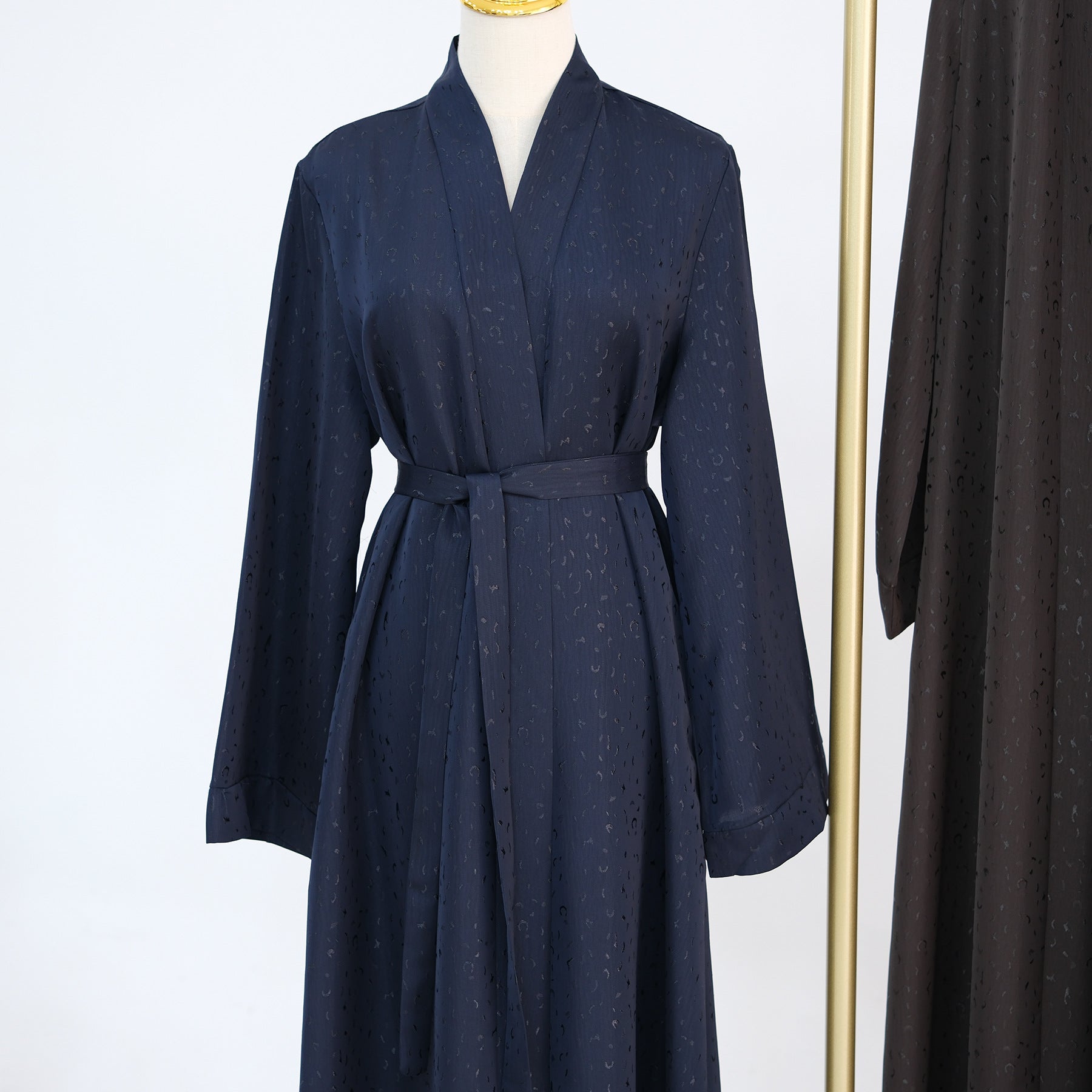 LRDB010+LRDB011  Fashion Print Elegant Cardigan Dress with Hijab Two-Piece Set