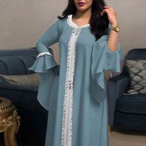 AB027 Ruffle sleeve embroidery muslim abaya dress