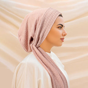 QD040  Solid color elastic wrinkled long tail cap