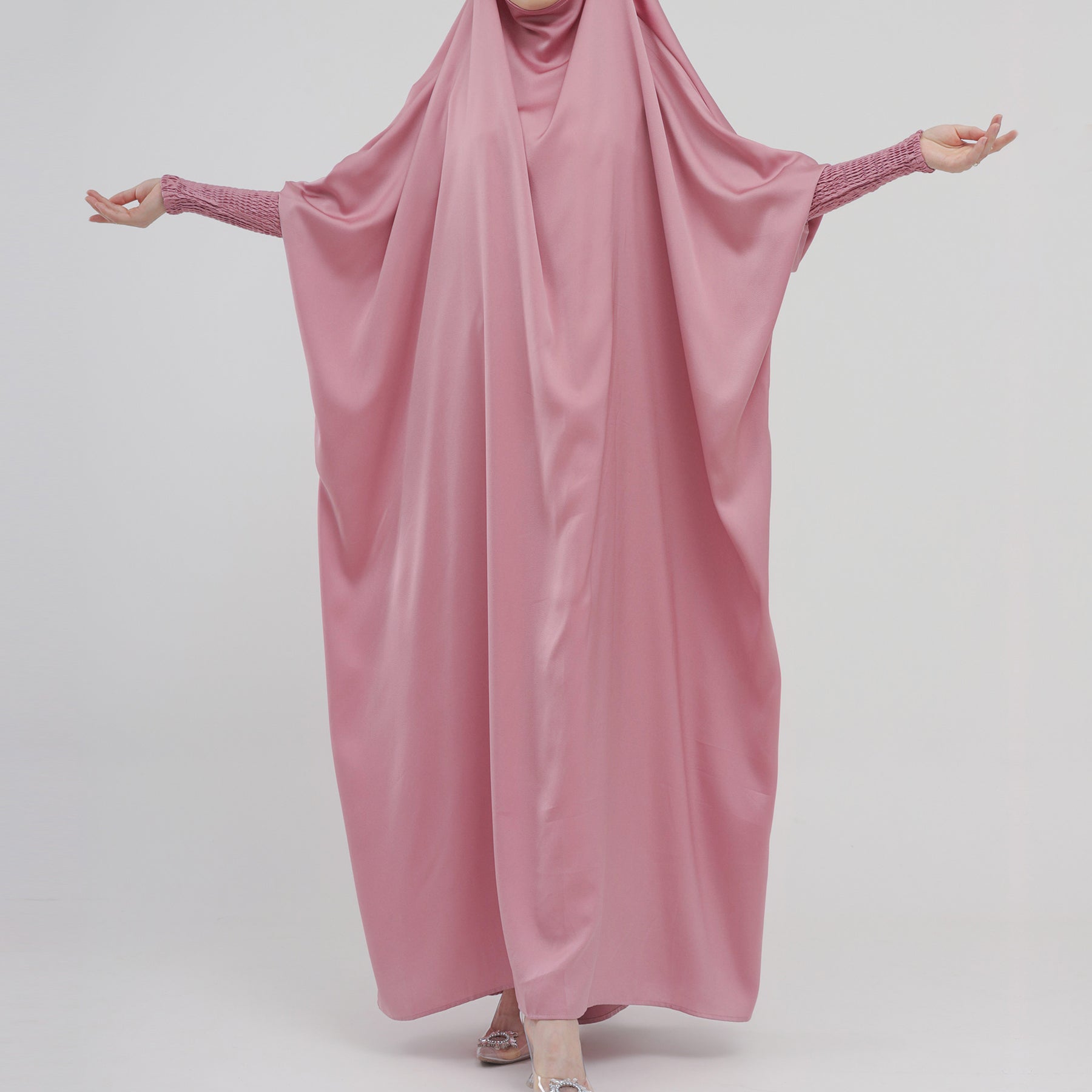LR484   Plain plus size hijab-integrated dress