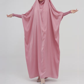 LR484   Plain plus size hijab-integrated dress