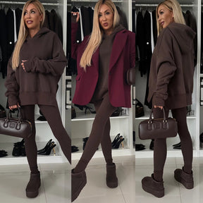 M80070  Women's Plain Printed Hooded Sweatsuit Autumn Winter Set