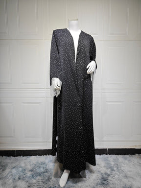 MQ259  Lace Trim Polka Dot Print Abaya Cardigan with Hijab Set