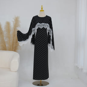 LR1323  Viscose Lace Panel Dress with Shawl