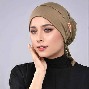 MSL139  Drawstring Plain Mercerized Cotton Hijab Cap - with Ear Openings