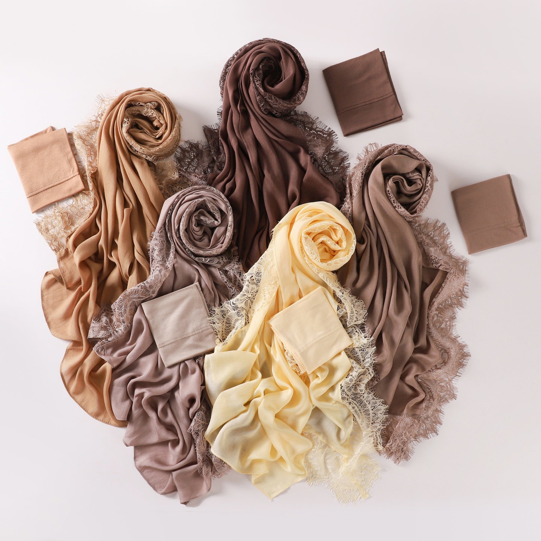 YZ347  Plain Modal Lace Hijab + Mercerized Cotton Tube Cap Set