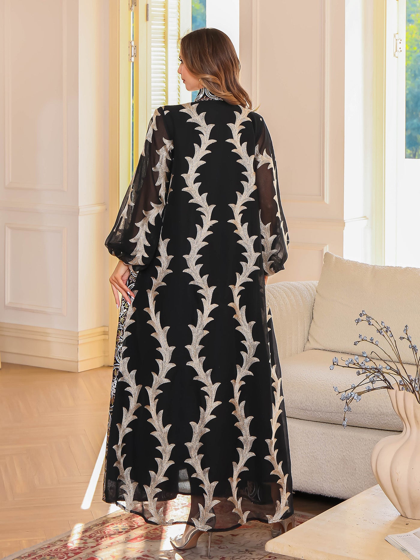 SMT140  Luxurious mesh embroidered dress