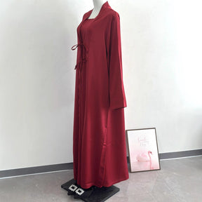 K113  Satin Tie-Front Open Abaya + Inner Dress Set - No Hijab