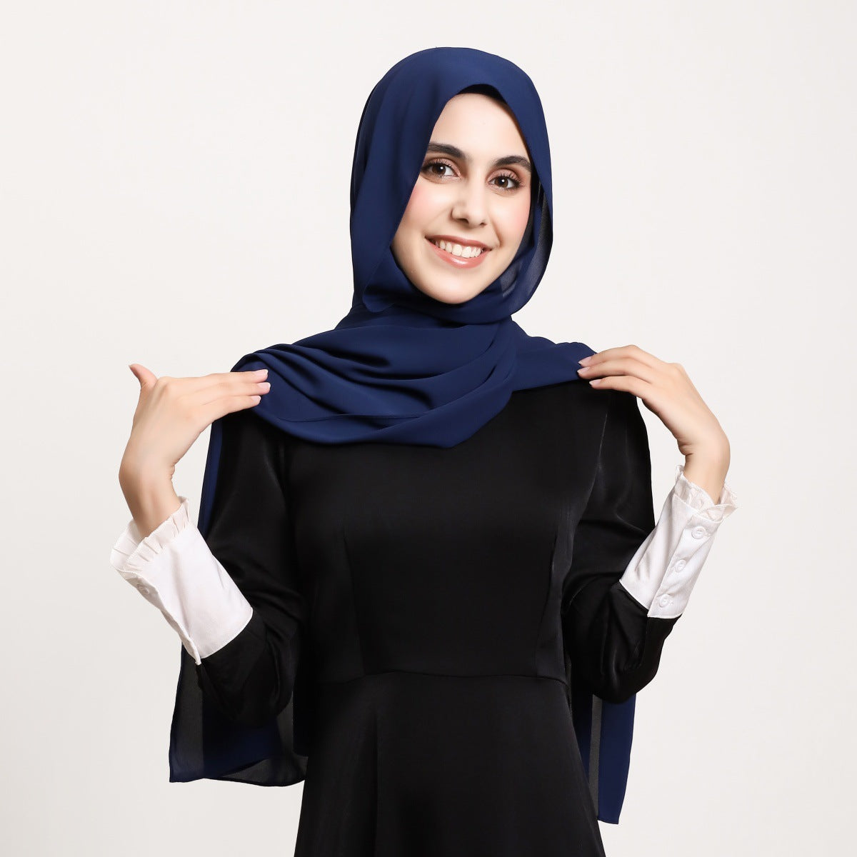 YZ316  Plain Silky Thick Chiffon Hijab with Built-in Magnetic Buckle and Matching Undercap