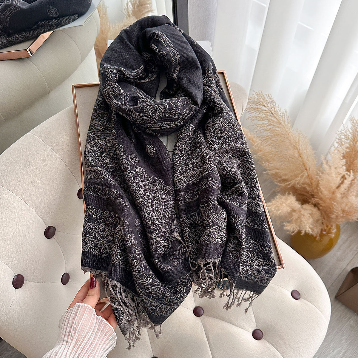 ZM001  Cashew Print Faux Cashmere Double-Sided Autumn Winter Scarf