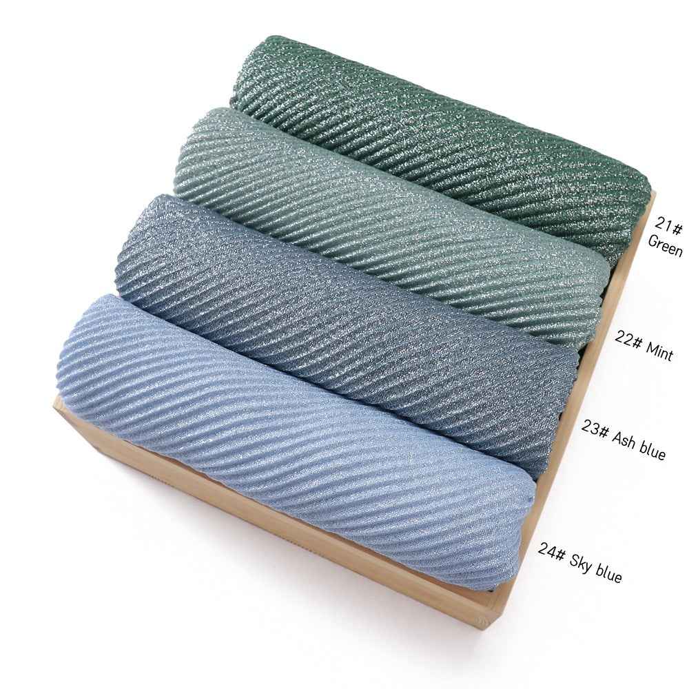 YZ112 Gold and Silver Thread Solid Color Crinkled Hijab