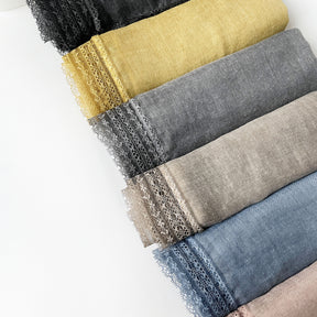 SS006  Plain Lightweight Lace Trim Polyester-Cotton Square Scarf