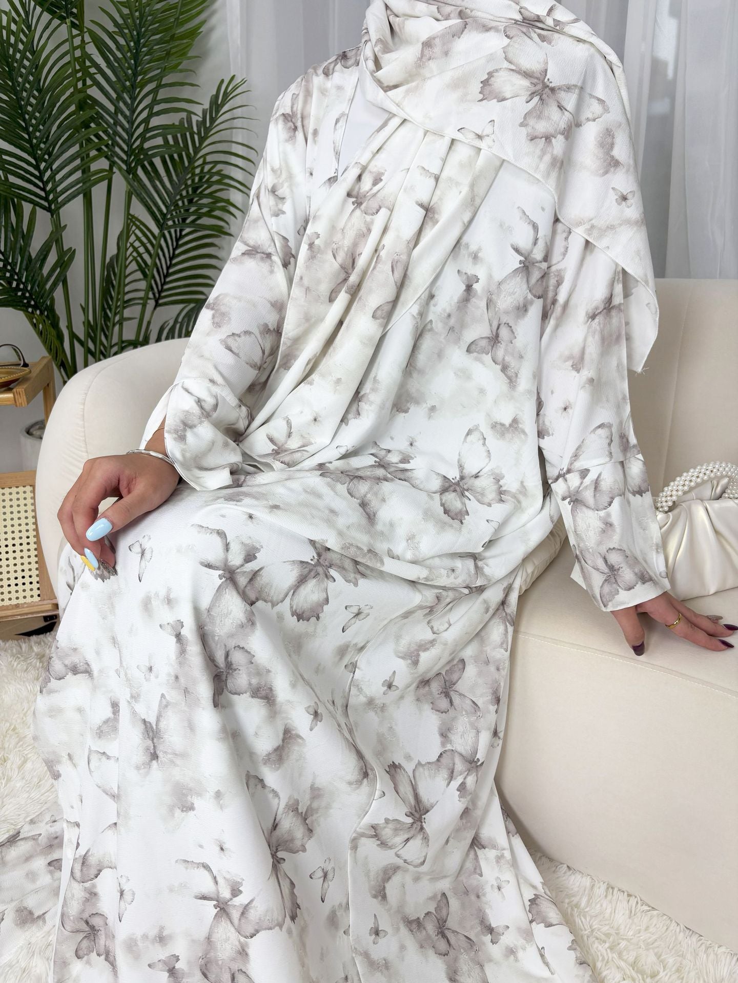 SMYH  Art Print Batwing Sleeve Cardigan Loose Abaya