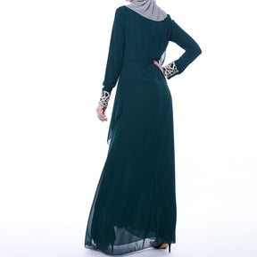 9730 Lace stitching chiffon muslim abaya dress