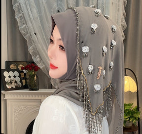 MY320  Plain Rose Rhinestone Polyester Turban Hijab - MOQ:20 PCS