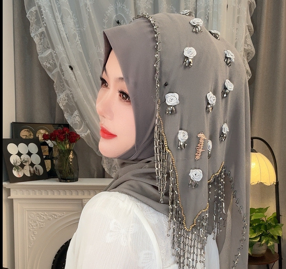 MY320  Plain Rose Rhinestone Polyester Turban Hijab - MOQ:20 PCS