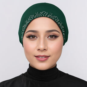 RS038 Mercerized cotton rhinestone strap hijab cap