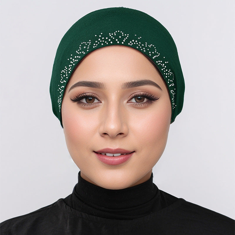 RS038 Mercerized cotton rhinestone strap hijab cap